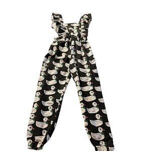 Charming Black Duck Patterned Kids Jumpsuit by Hugo Tiki Size 8T